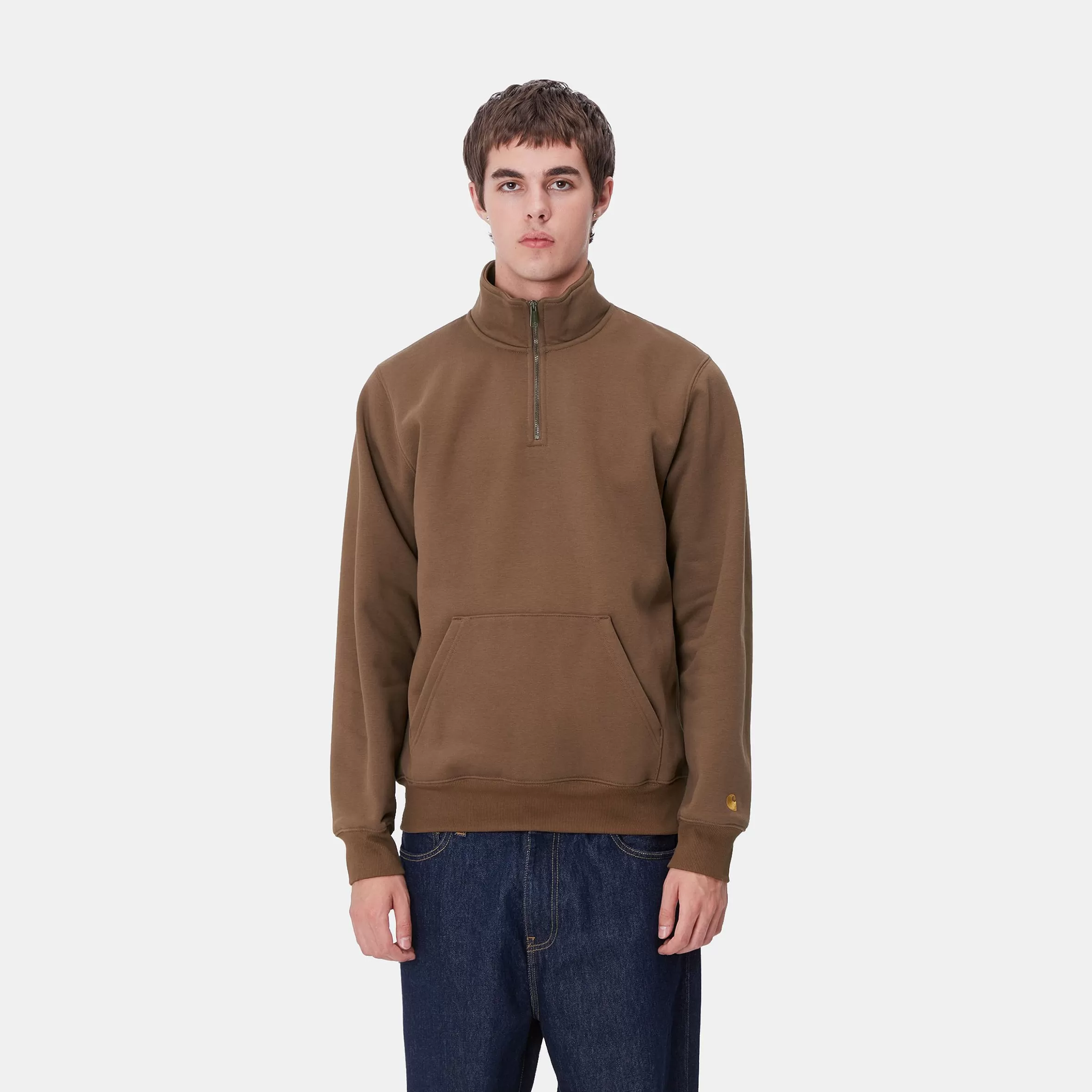 Sweats | Carhartt WIP Chase Neck Zip Sweatshirt Chocolate / Gold