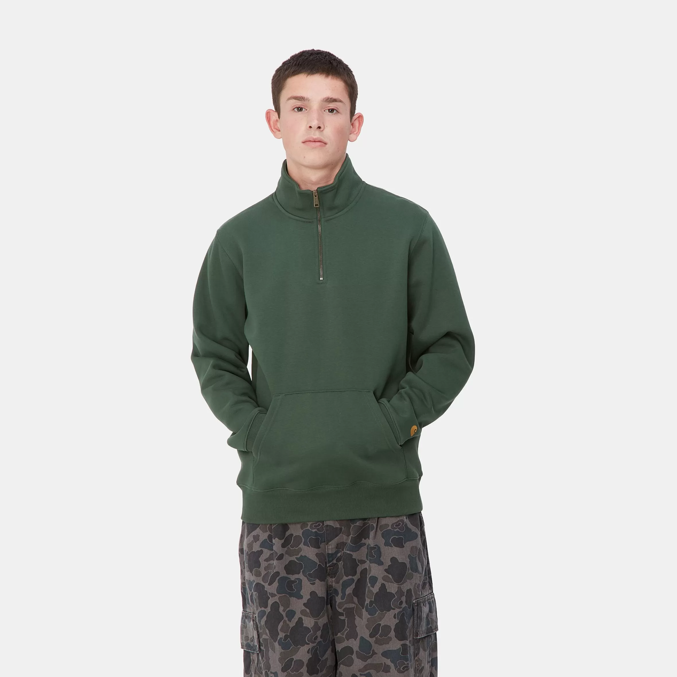 Sweats | Carhartt WIP Chase Neck Zip Sweatshirt Sycamore Tree / Gold