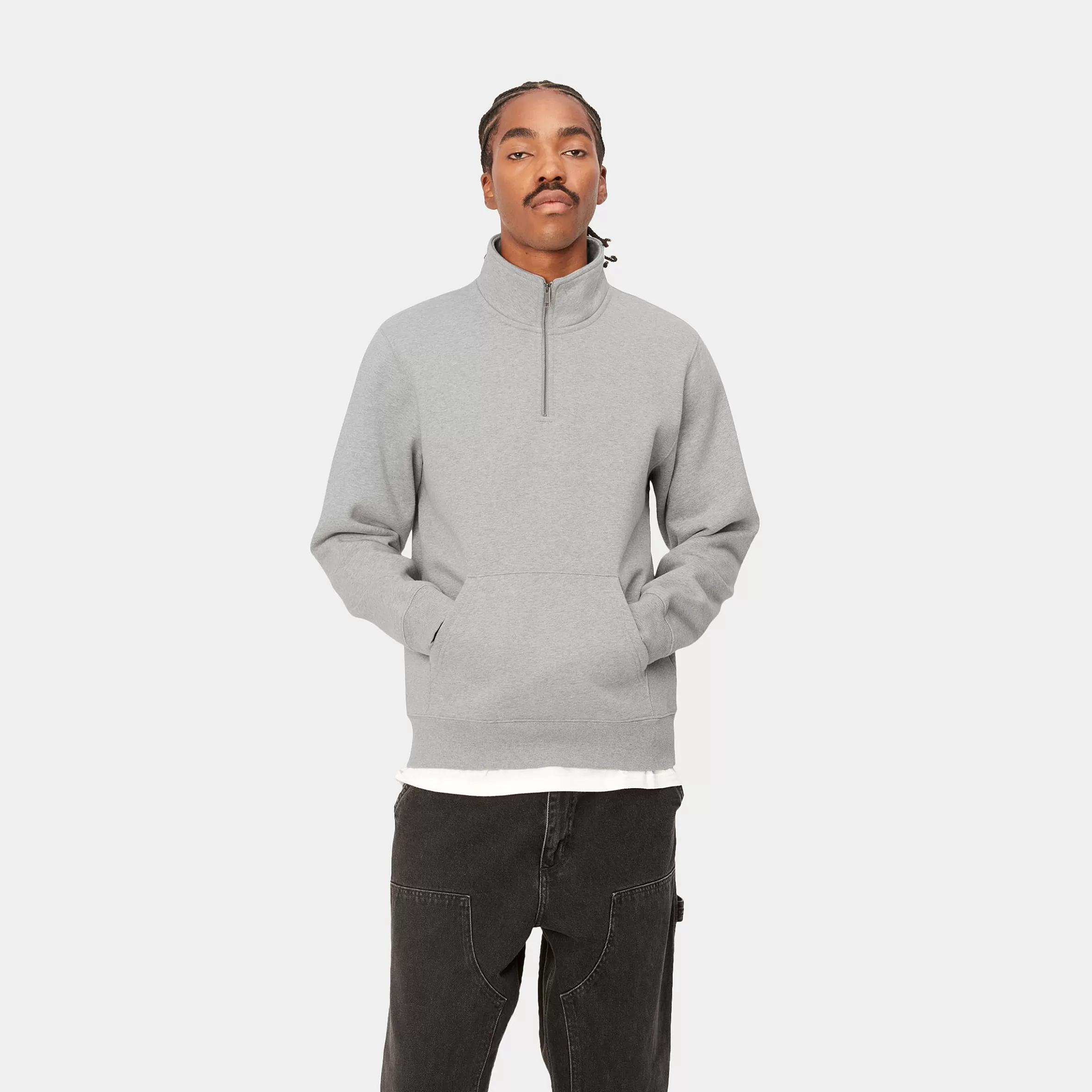 Sweats | Carhartt WIP Chase Neck Zip Sweatshirt Grey Heather / Gold