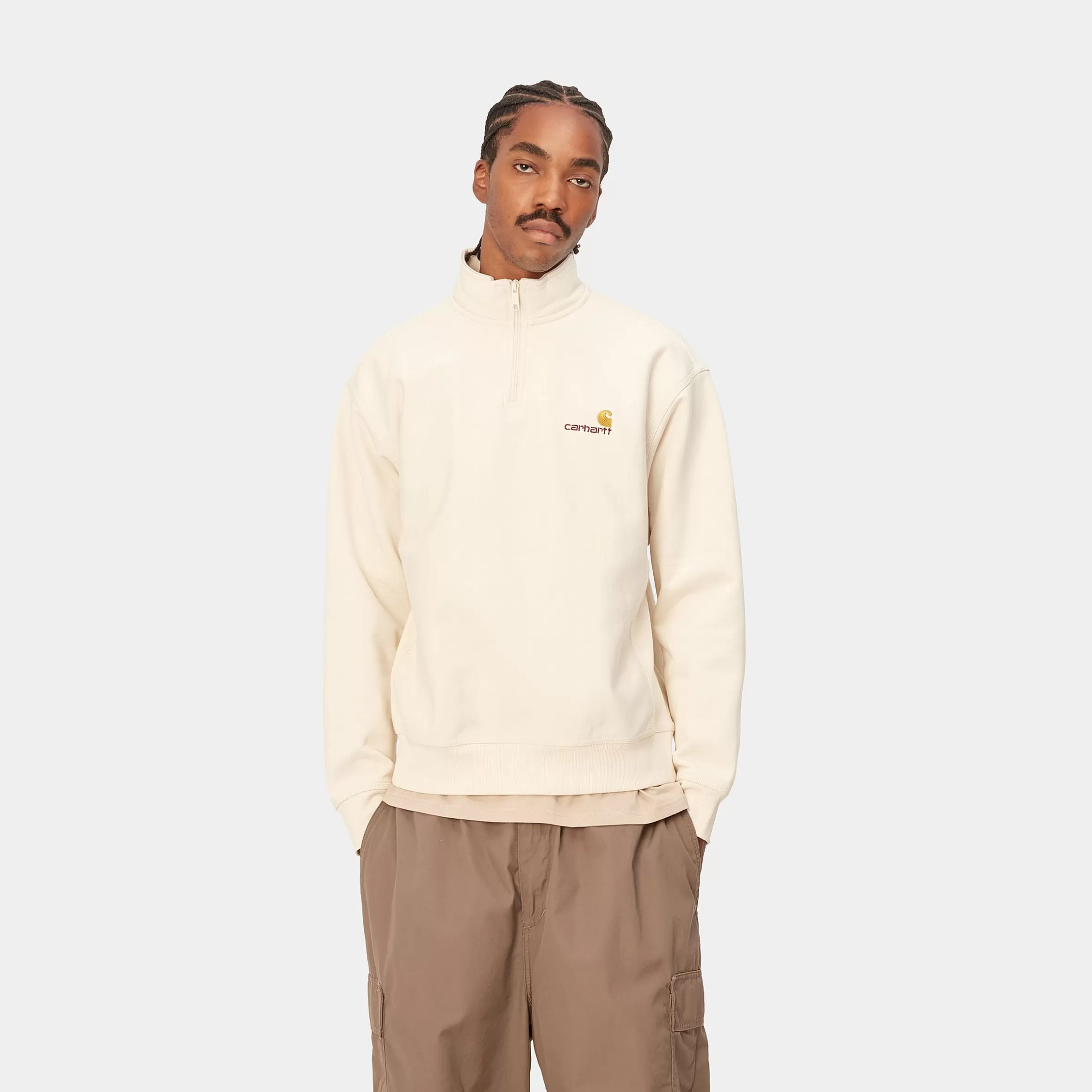 Sweats | Carhartt WIP Half Zip American Script Sweatshirt Natural