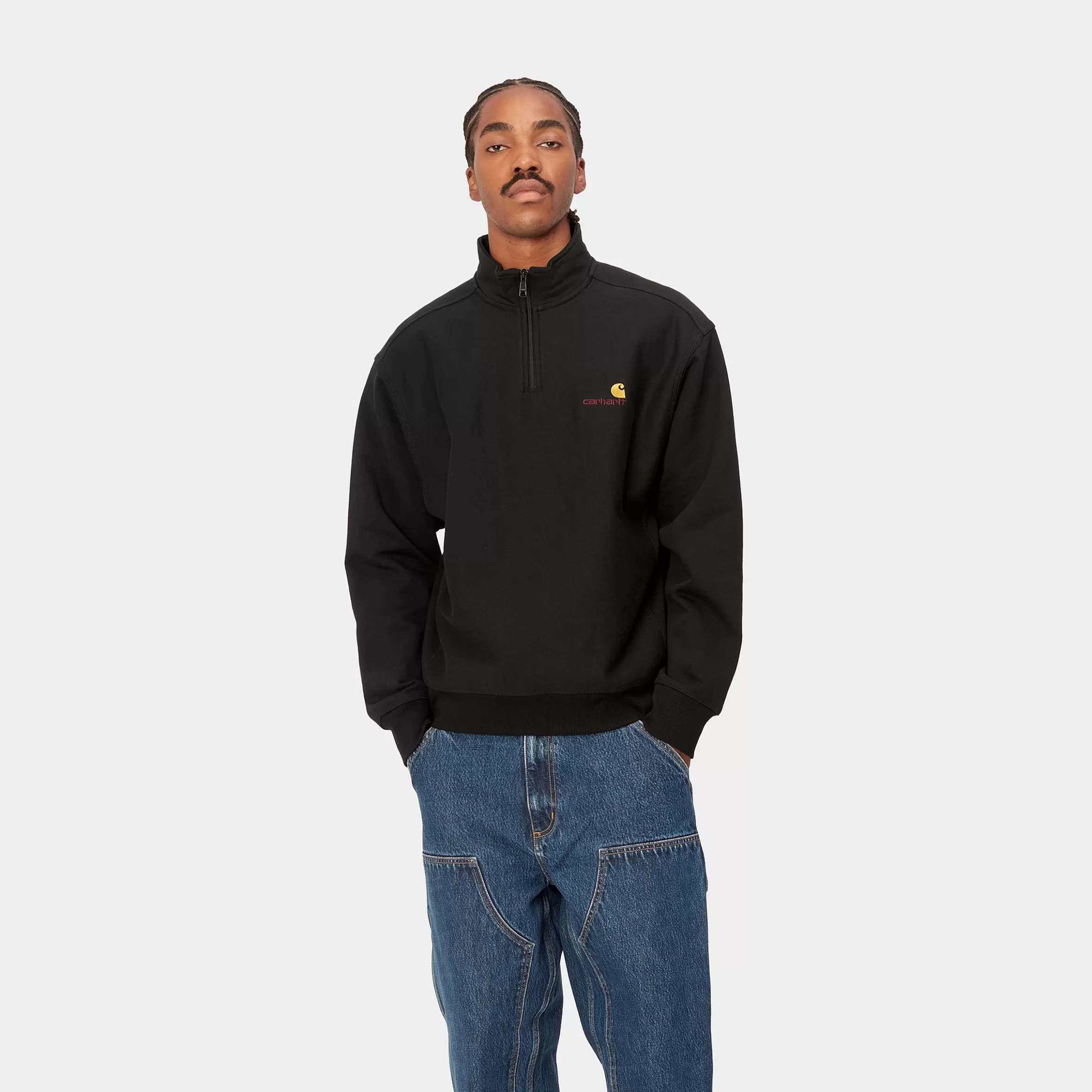 Sweats | Carhartt WIP Half Zip American Script Sweatshirt Black