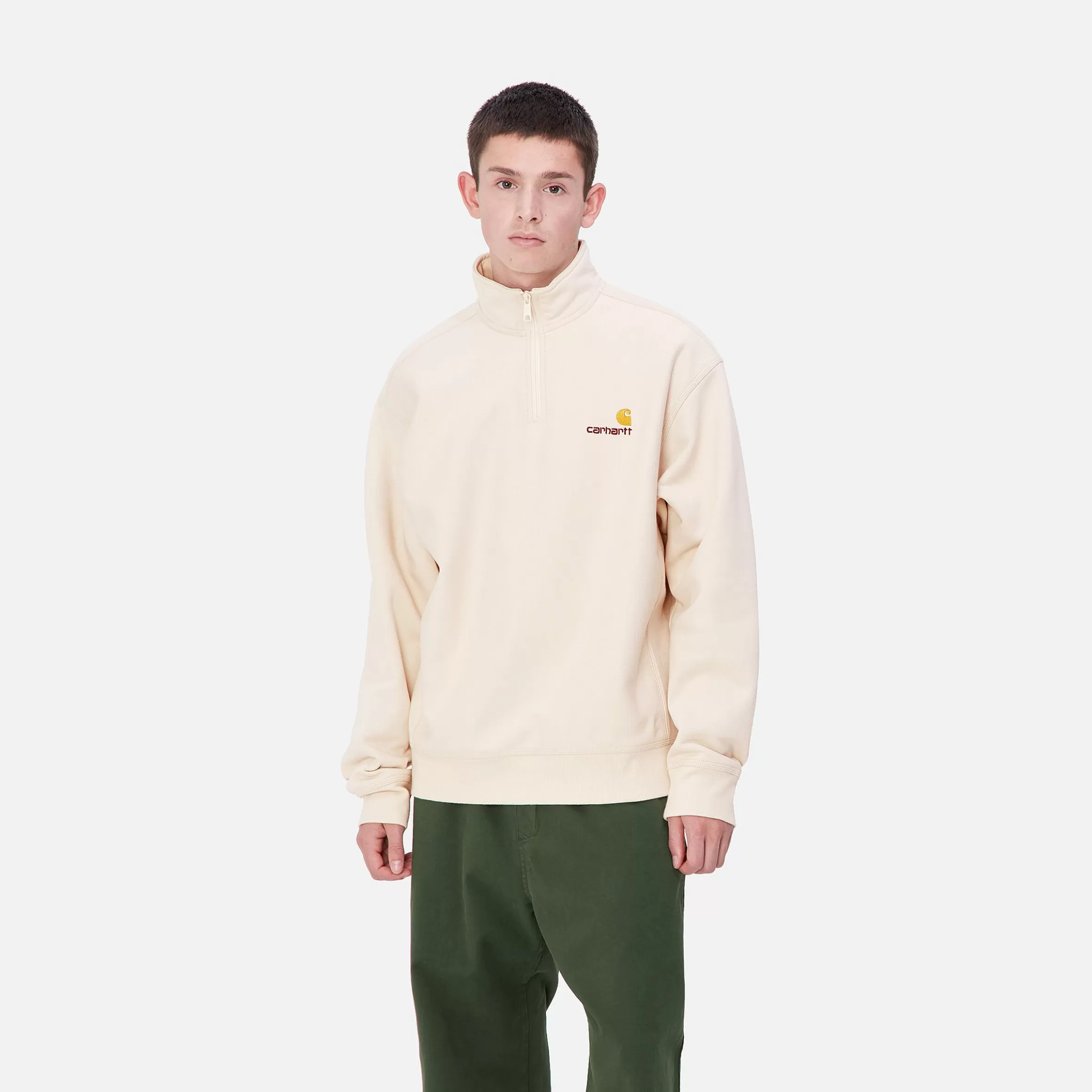 Sweats | Carhartt WIP Half Zip American Script Sweatshirt Moonbeam