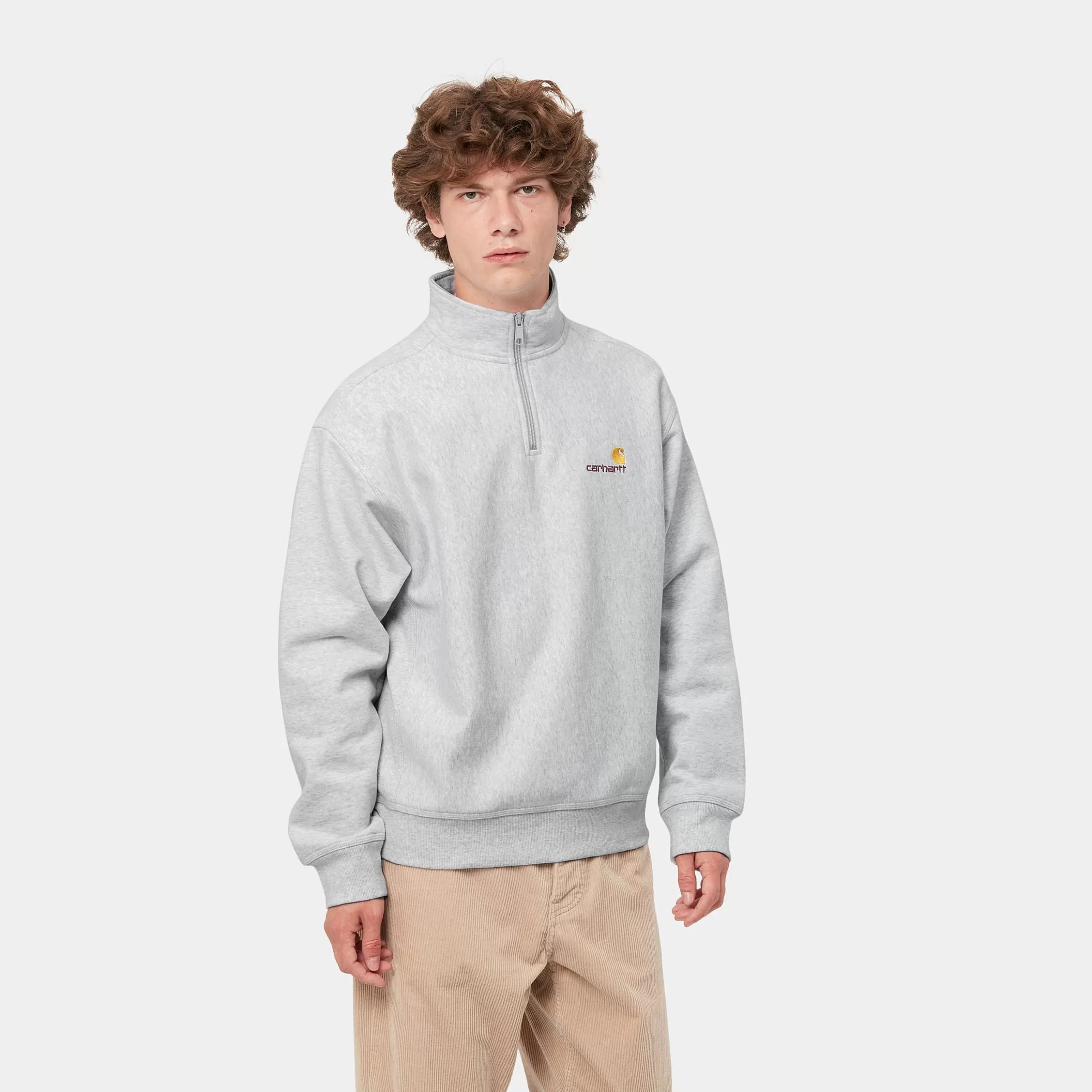 Sweats | Carhartt WIP Half Zip American Script Sweatshirt Ash Heather