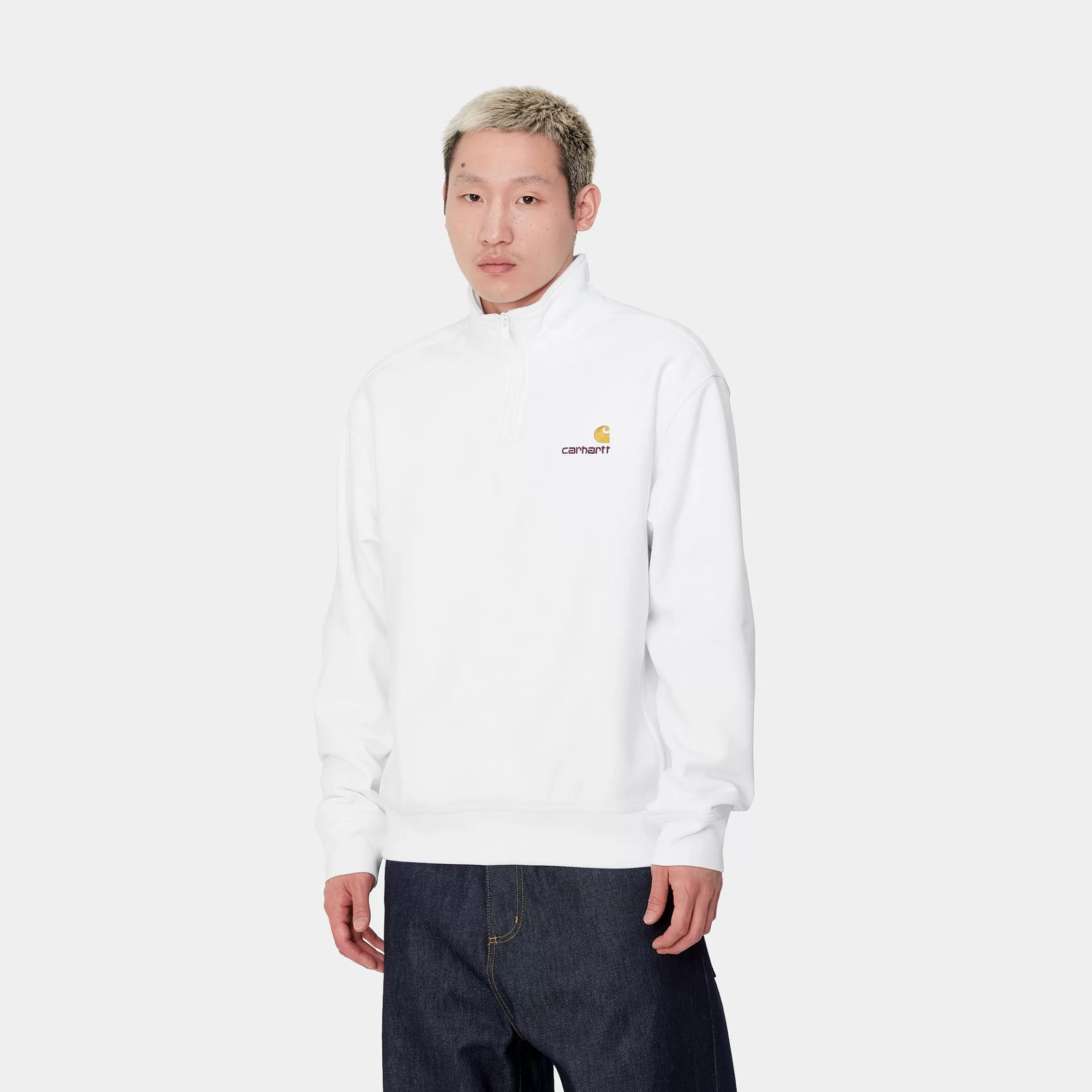 Sweats | Carhartt WIP Half Zip American Script Sweatshirt White