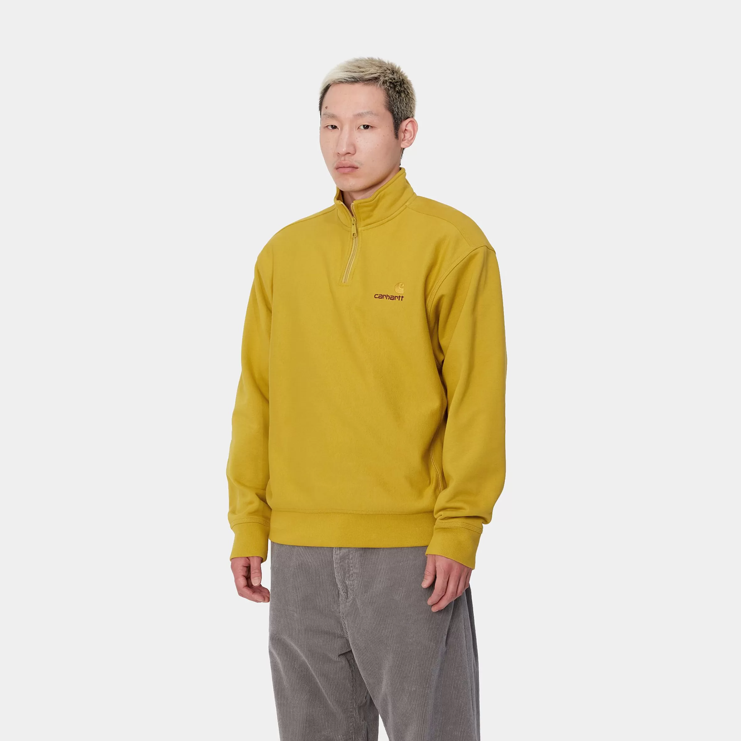 Sweats | Carhartt WIP Half Zip American Script Sweatshirt Golden Olive