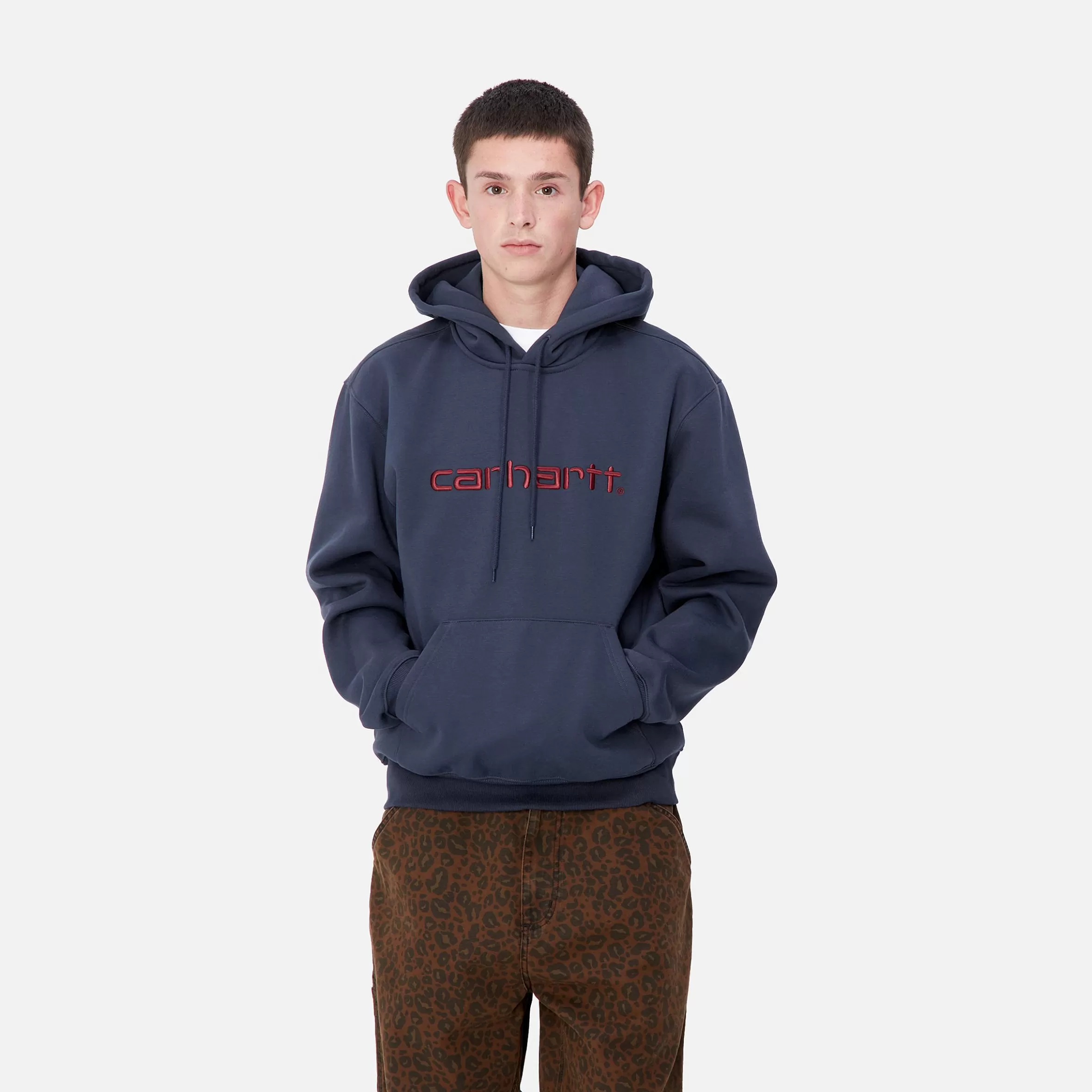 Sweats | Carhartt WIP Hooded Carhartt Sweatshirt Air Force Blue / Malbec