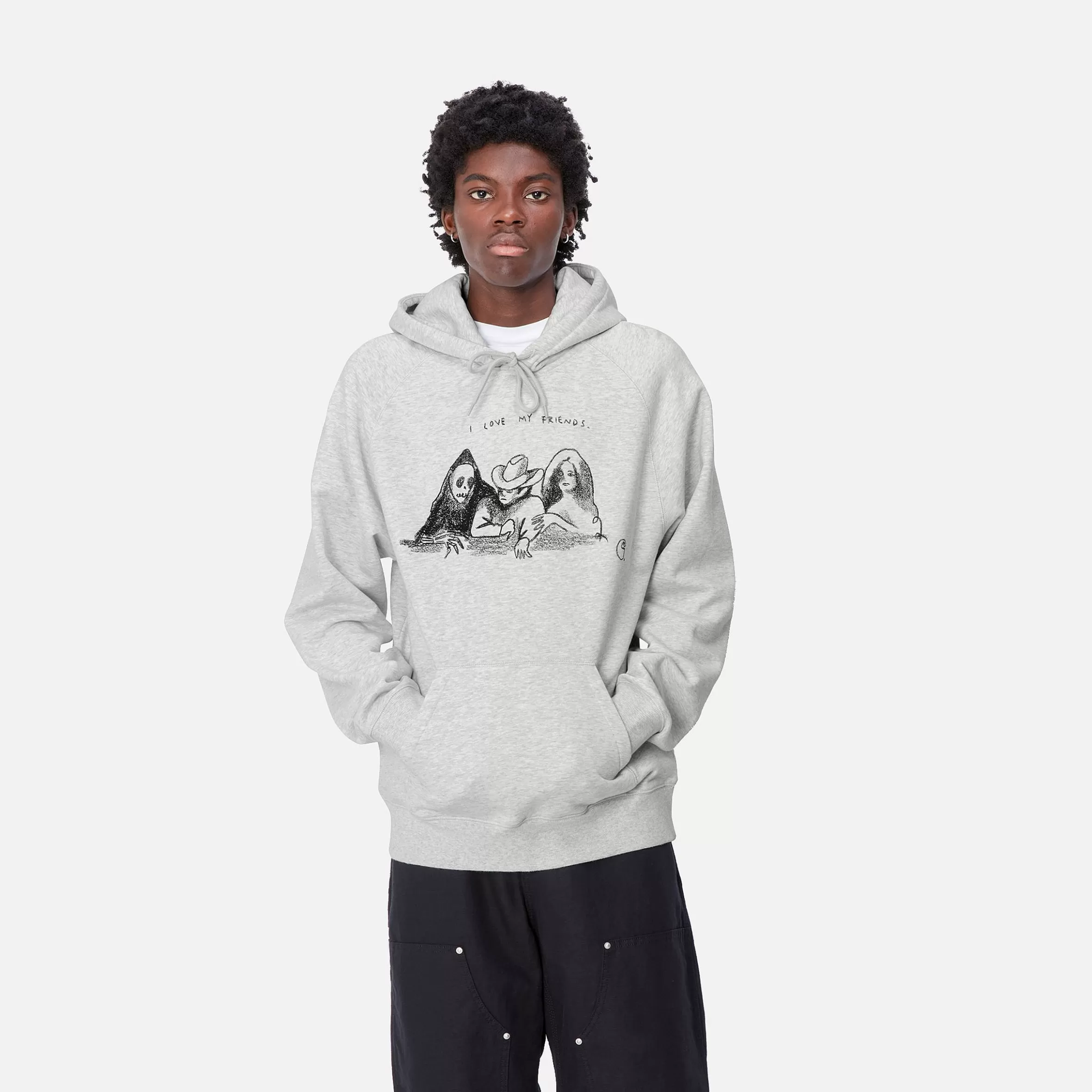 Sweats | Carhartt WIP Hooded Pepe Friends Sweat Ash Heather / Black