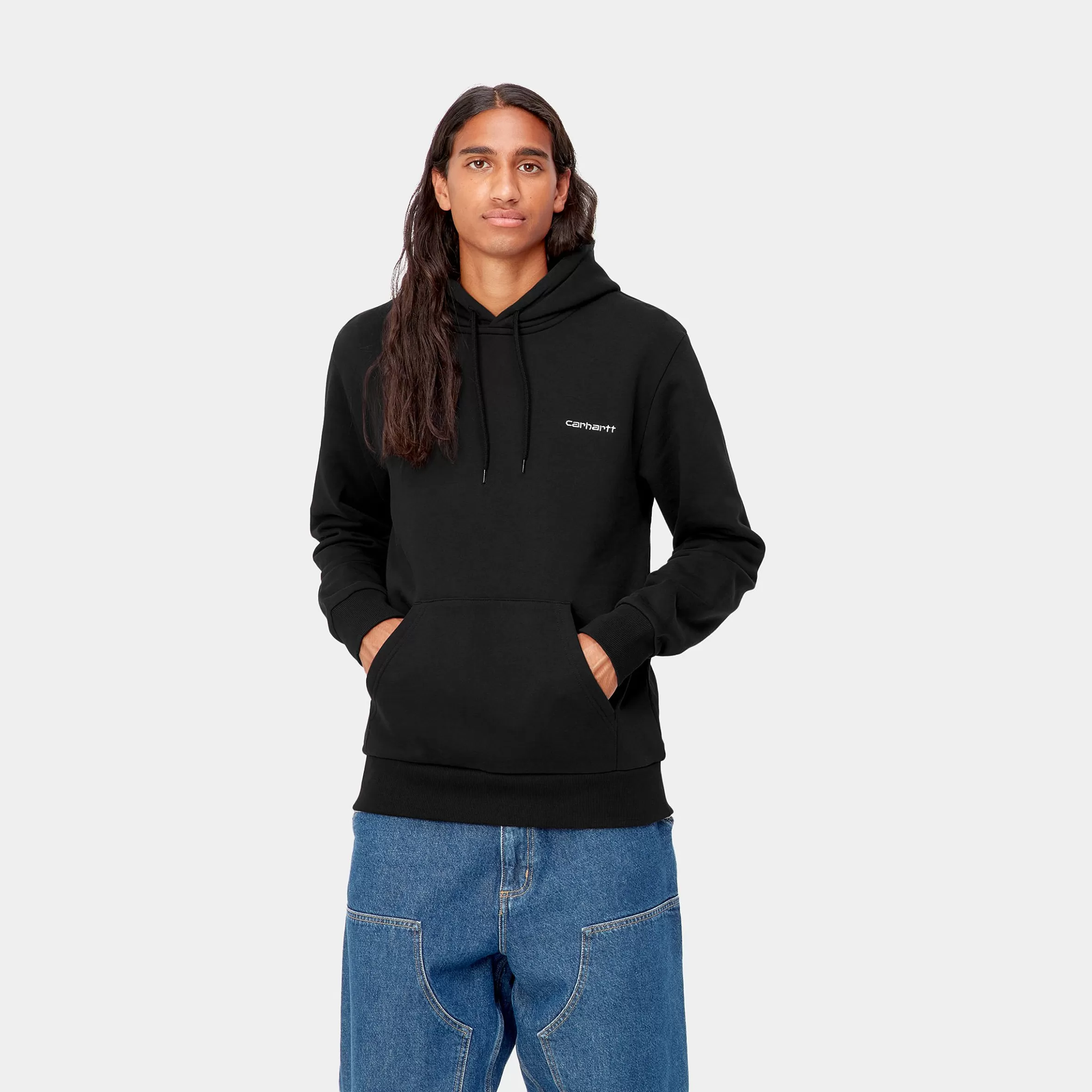 Sweats | Carhartt WIP Hooded Script Embroidery Sweat Black / White