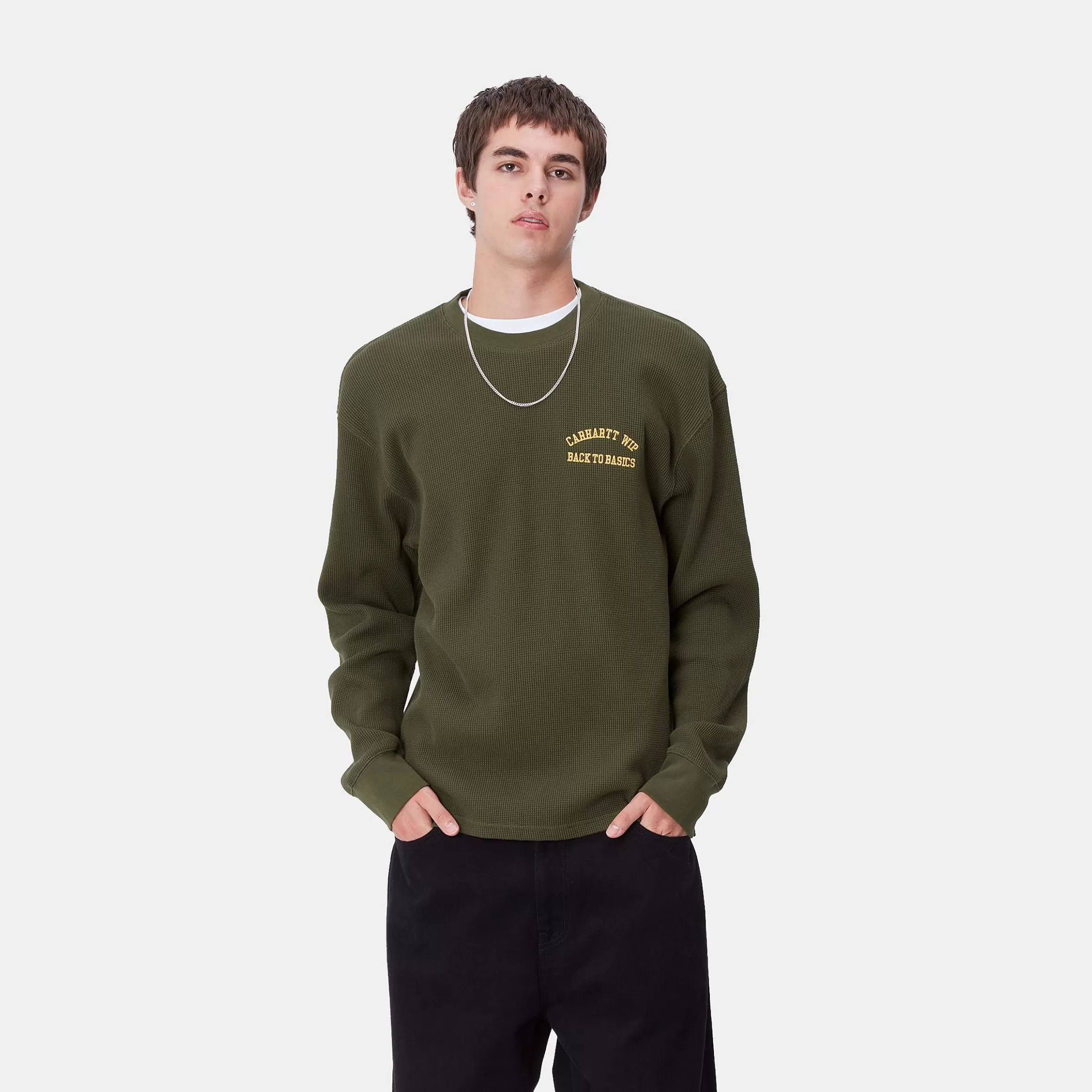 T-Shirts & Polos | Carhartt WIP L/S Basics Script T-Shirt Office Green / Winter Spice