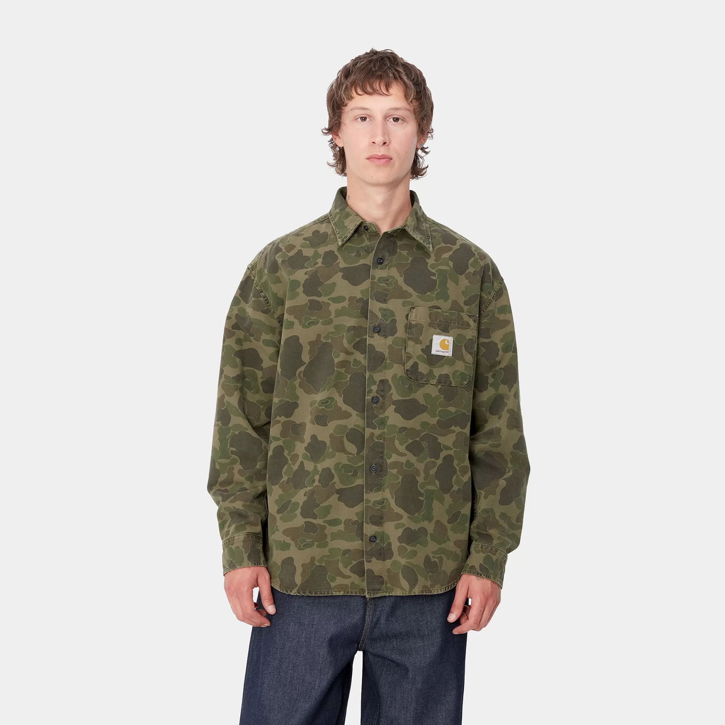 Camisas | Carhartt WIP L/S Duck Shirt Camo Duck, Green / Office Green