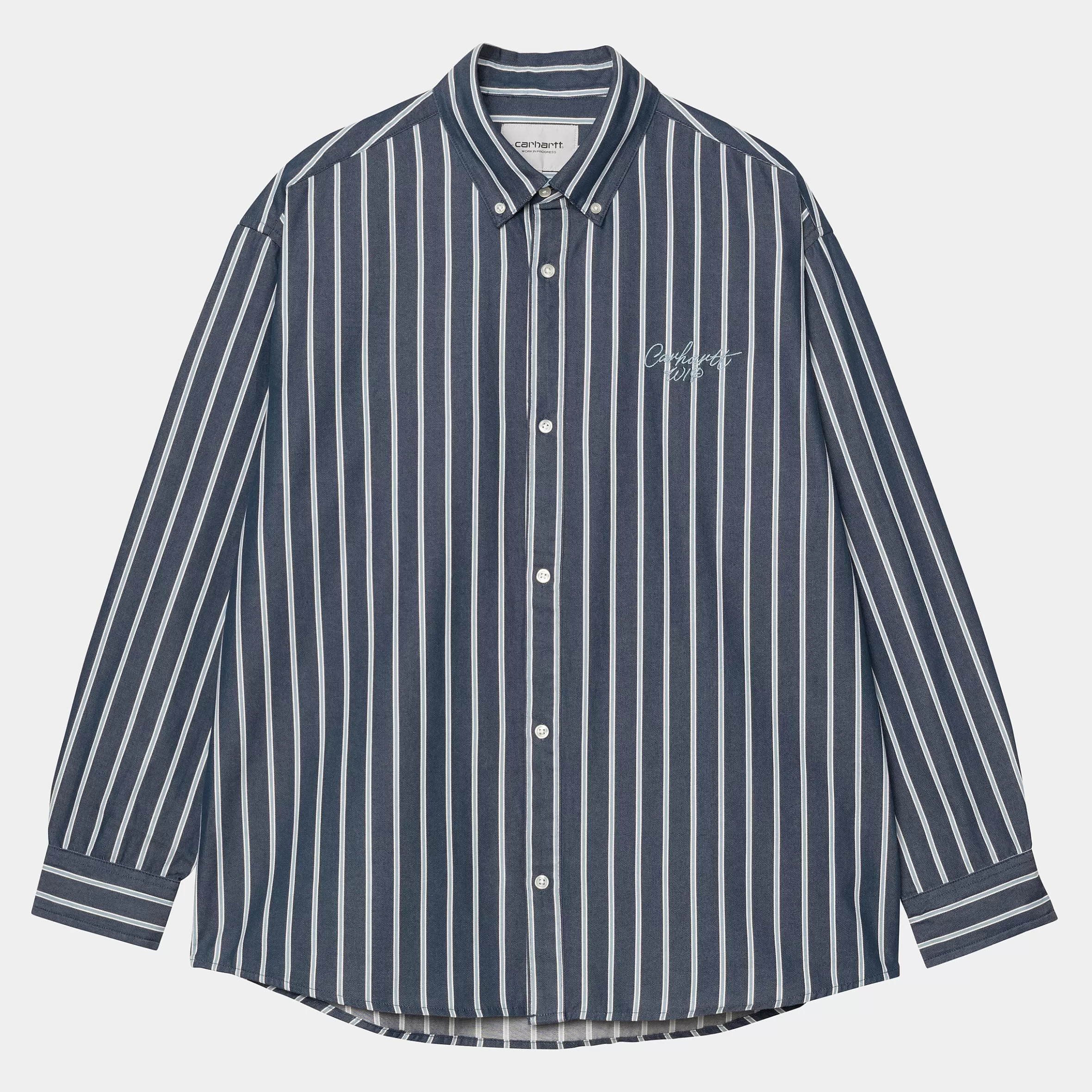 Camisas | Carhartt WIP L/S Signature Shirt Betz Stripe, Air Force Blue / Dusty Ice