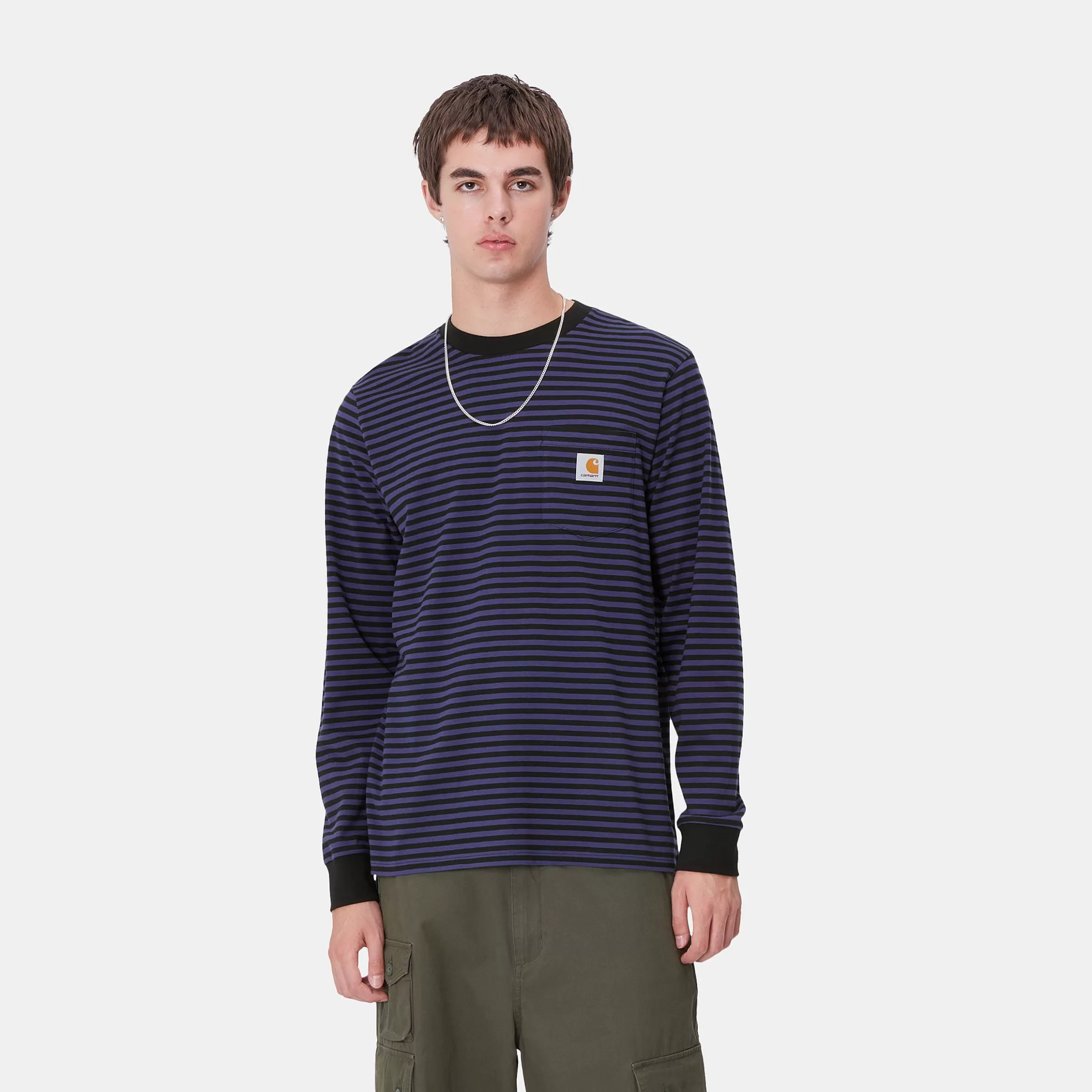 T-Shirts & Polos | Carhartt WIP L/S Verner Pocket T-Shirt Verner Stripe, Black / Aura