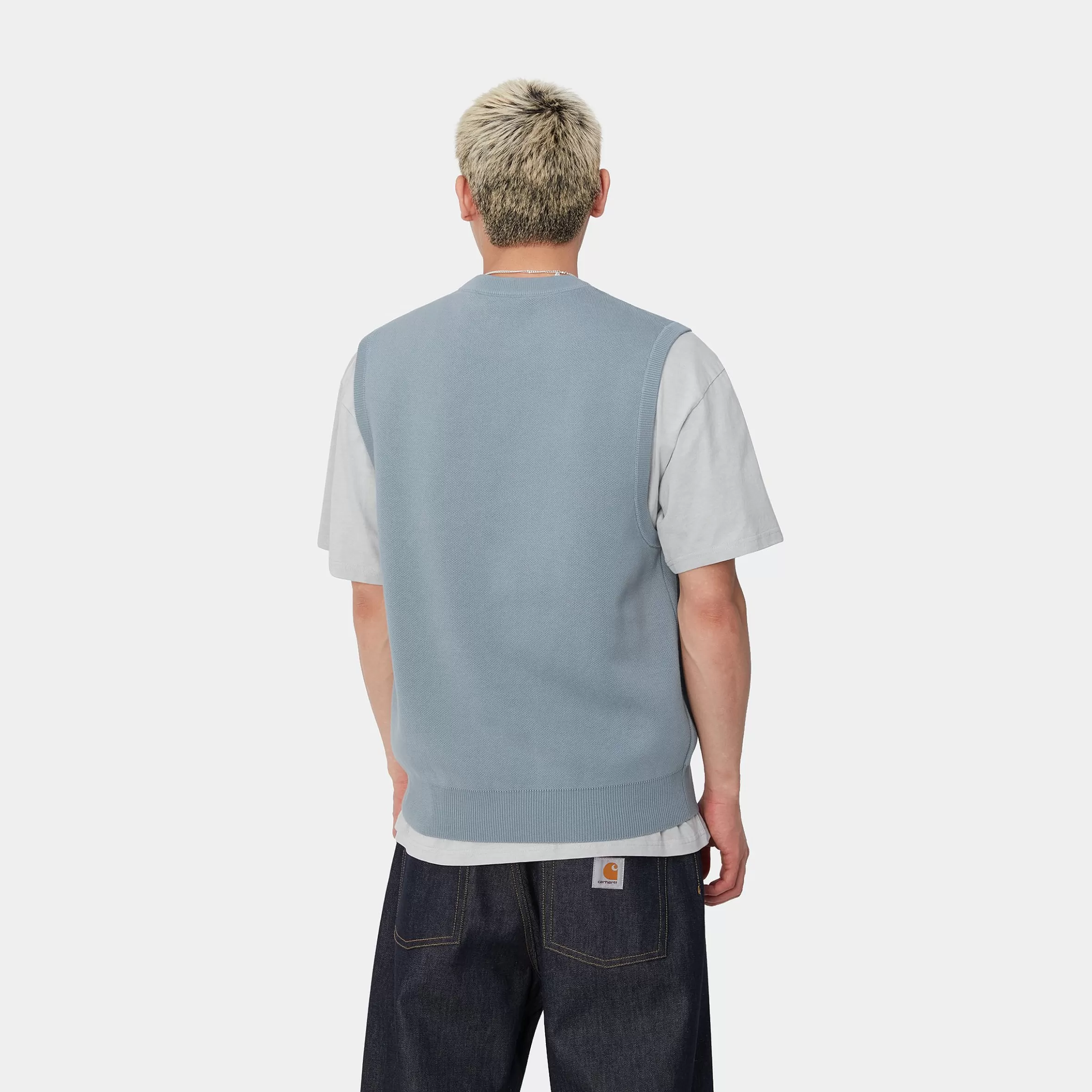 Sweats | Carhartt WIP Script Vest Sweater Misty Sky / White