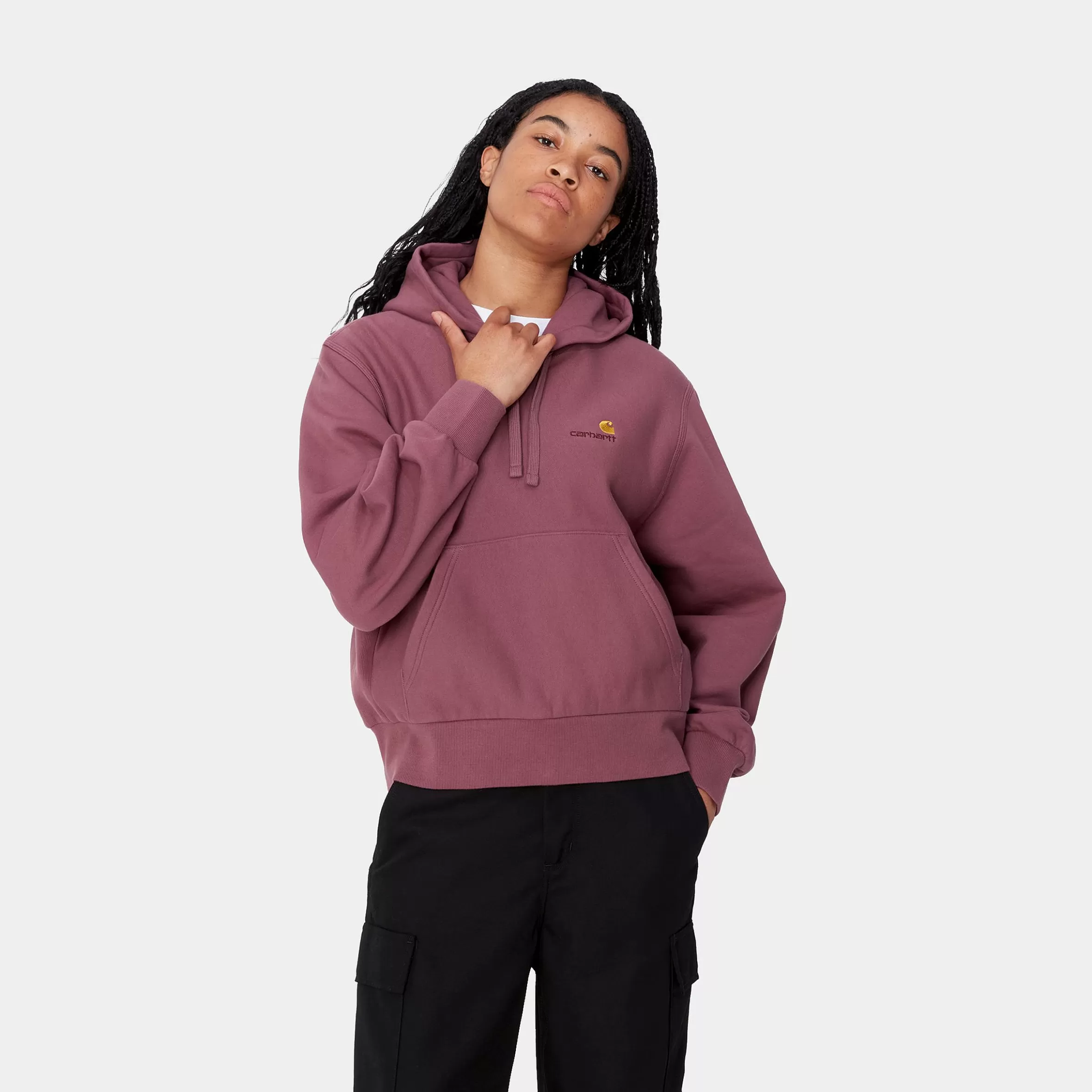 Sweats | Carhartt WIP W' Hooded American Script Sweatshirt Dusty Fuchsia