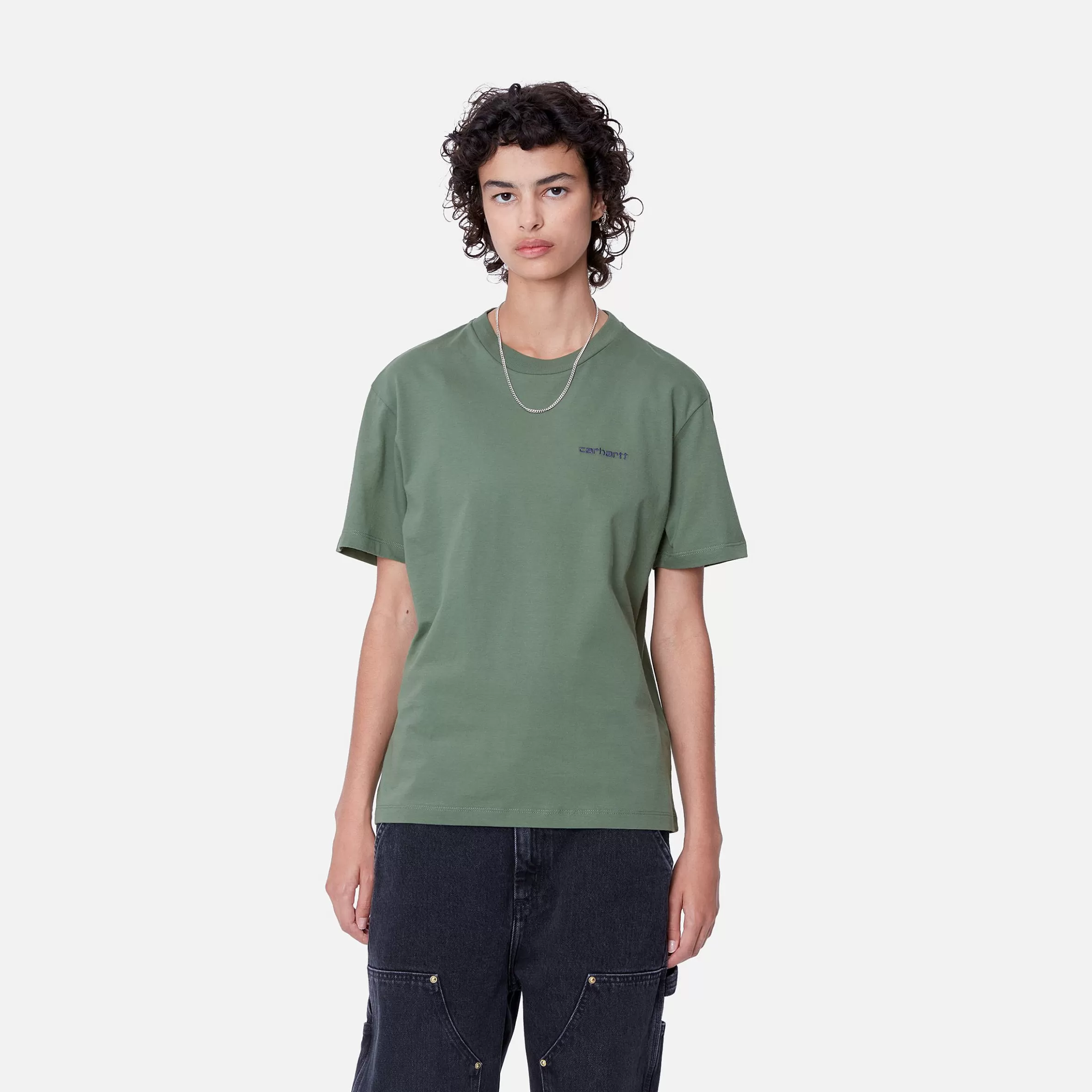 T-Shirts | Carhartt WIP W' S/S Script Embroidery T-Shirt Duck Green / Aura